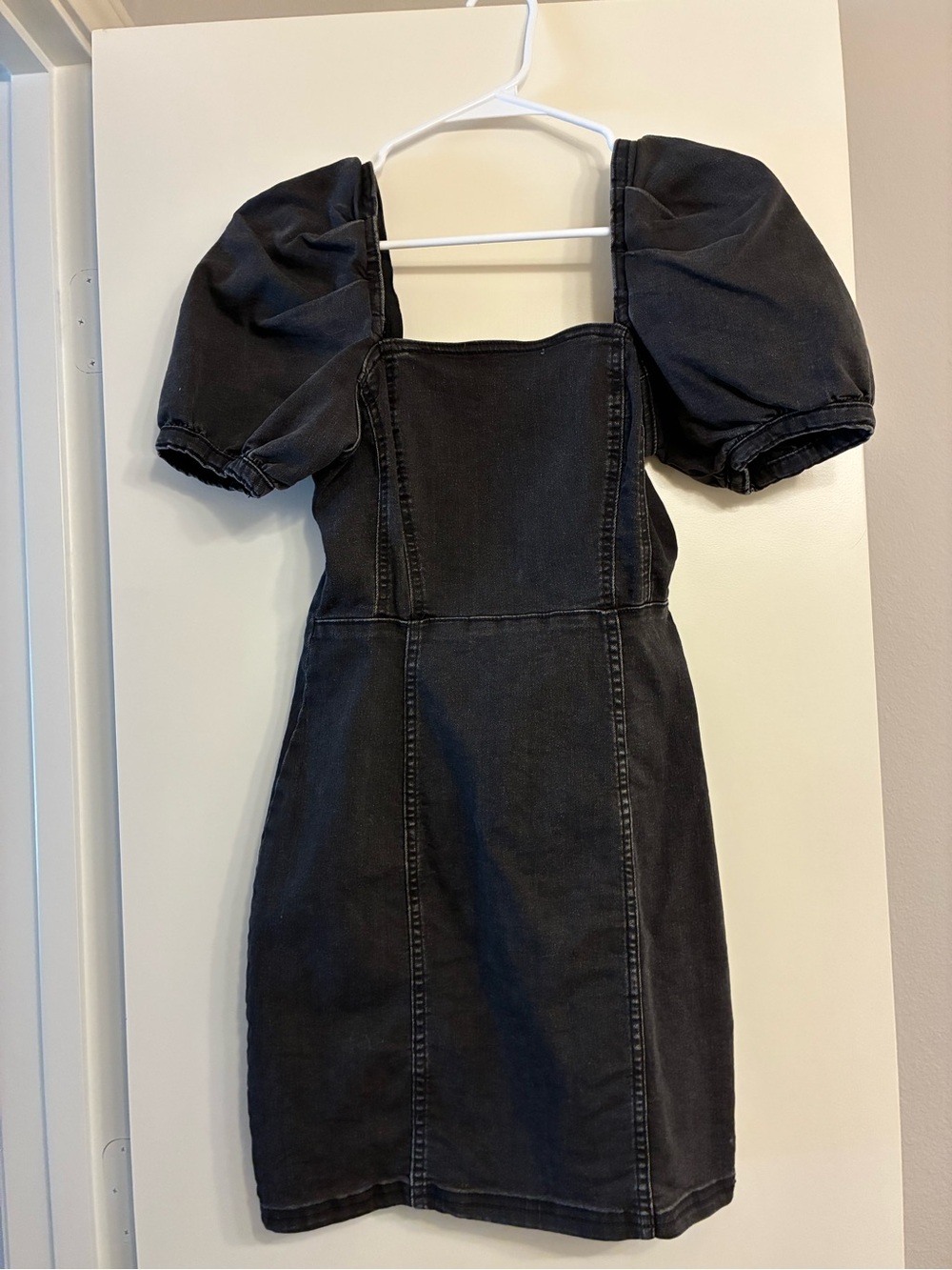 H&M Black Puff-Sleeve Denim Mini Dress